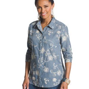 Chico's Chambray Floral Women Top Size 0/S